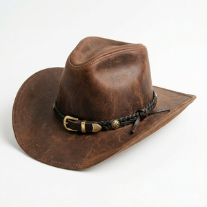 Sombrero de Vaquero de Cuero Hecho a Mano de Lujo, Transpirable, Ajustable, Estilo Occidental Vintage, para Uso Diario, para Hombres y Mujeres - Product Image 2