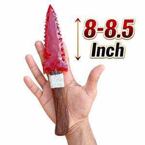 มีดแกะสลักหินออบซิเดียนสีแดงทำมือพร้อมสายคล้องมือ งานฝีมือสไตล์ชนเผ่าแท้ 100% ของสะสมสำหรับตั้งโชว์ - Product Image 2