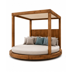 Lit de repos rond de luxe pour l'extérieur avec auvent, lit de jardin en bois massif pour hôtel, complexe hôtelier, villa, patio, mobilier d'hôtellerie - Product Image 4
