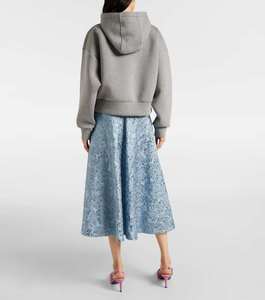 Solid Pattern Custom Color Logo Design Knitted Winter Women's Crop Hoodies Sweatshirts with Kangaroo Pockets 100% Cotton Fleece - Product Image 4