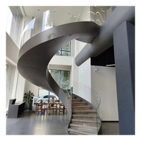 Escalier Courbé pour Projets de Villa, Escalier à Double Poutre avec Éclairage LED Intégré, Marches en Bois Massif
