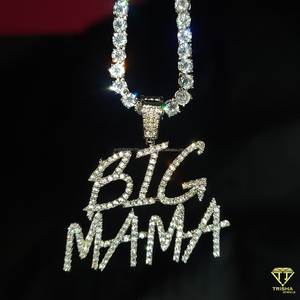 Custom " Pink " <b>Letter</b> Pendant Necklace Iced Out Moissanite Diamond Tennis Chain Hip Hop Jewelry - Product Image 4