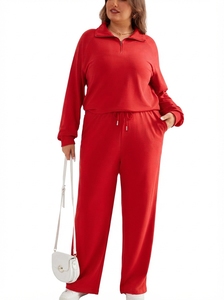 Wholesale Unisex Winter <b>Polyester</b> <b>Tracksuit</b> Set Stand Collar Zipper Jacket Wide Leg Pants Loose Fit Elastic Waist Breathable - Product Image 2