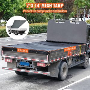 7 X 14 ft Heavy Duty Black PVC Coated Dump Truck Mesh <b>Tarp</b> 5.5\" 18oz Double Pocket Brass Grommets Cargo Control Accessory - Product Image 2