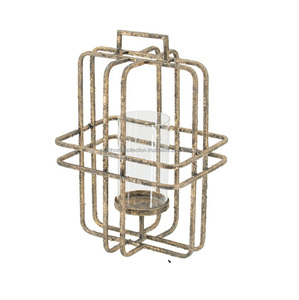 โคมไฟลวดเคลือบสีทองดีไซน์รูปทรงเรขาคณิตโคมไฟเทียนสำหรับบ้านไร่ - Product Image 1