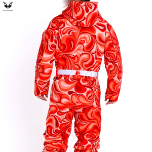 ชุดสกีโพลีเอสเตอร์กันลมแบบชิ้นเดียว พิมพ์ลายกราฟิกสีแดงสด ทนทานต่อสภาพอากาศ กันน้ำ บริการ OEM ODM จากซัพพลายเออร์คุณภาพดีรุ่นใหม่ล่าสุด - Product Image 6