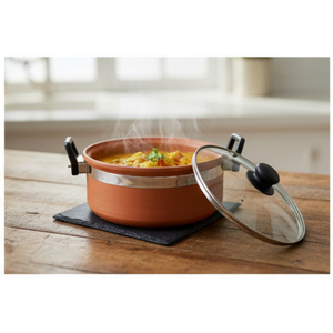 Kadai en terre cuite fait main avec couvercle en verre, résistant à la chaleur et écologique - Product Image 2