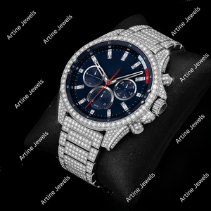 Reloj Cronógrafo Multifunción Azul Plateado con Cristales, Manecilla de Segundos Roja, Reloj de Lujo Brillante para Hombre, Moderno y Elegante - Product Image 3