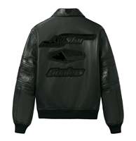 Chaqueta Bomber de Cuero Negra para Hombre Avirex, Impermeable, Resistente al Viento, Diseño con Parche de Logotipo en Relieve, Cuello Camisero, Corte Regular