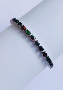 Black Opal Stone <b>Charm</b> Bracelet in Sterling <b>Silver</b> White Gold Plated Luxury Wedding Jewelry Gift for Women - Product Image 2
