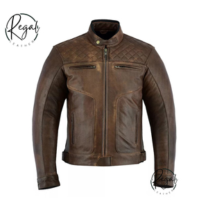 Meilleure veste de moto Cafe Racer 2026 : Veste de motard en cuir marron vieilli - Product Image 1