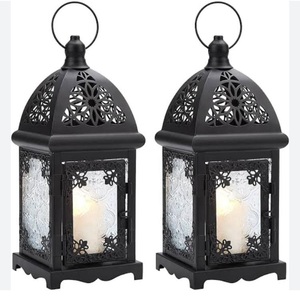 Farol Colgante Marroquí de Metal con Acabado Antiguo para Decoración de Bodas, Farol Decorativo con Vidrio de Colores para Decoración del Hogar - Product Image 1