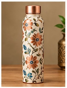 Traditional Copper Water <b>Bottle</b> With Bohemian Mandala Design Portable Travel <b>Flask</b> With Lid - Product Image 5