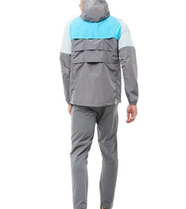 Ensemble de veste coupe-vent à capuche pour homme, color-block, sportif, séchage rapide, polyester, gris clair, bleu, gris - Product Image 2