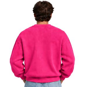 เสื้อสเวตเชิ้ตคอกลมโอเวอร์ไซส์สีชมพูสดสำหรับผู้ชาย แขนยาว ผ้าฝ้าย ทรงหลวม สไตล์ลำลอง สตรีทแวร์ แฟชั่นฤดูหนาว เสื้อจั๊มเปอร์ - Product Image 2