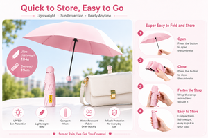 Parapluie pliable compact léger rose mini UPF 50+ anti-UV et anti-pluie - Product Image 4