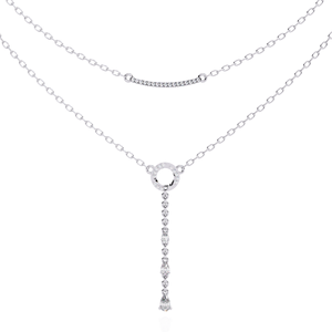 Collier en Y deux pièces avec barre sourire et pendentif goutte en or blanc 10K 14K 18K - Product Image 1