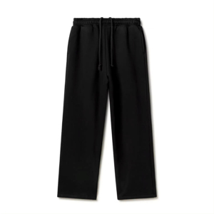 Pantalones Deportivos Negros de Felpa para Mujer, Cintura Elástica con Cordón, Corte Holgado Informal, Rectos, Largos, Color Sólido, para Otoño - Product Image 1