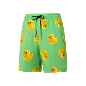 Shorts de bain décontractés pour hommes, à séchage rapide, imprimé dessin animé vert, avec cordon de serrage - Product Image 1