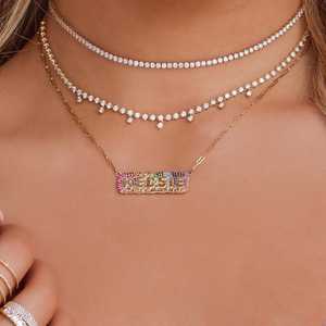Dangle Choker Necklaces 14K 18K Solid Gold Round Cut Lab Grown Diamond 16 inch Layering Luxury Classic Wedding Jewelry Wholesale - Product Image 3