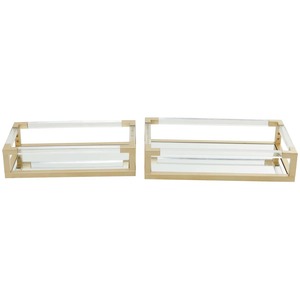 Modern Luxury Acrylic Storage <b>Trays</b> With Gold Frame Rectangle Design For Desk Neatening Stackable Polished Finish 2 Pack - Product Image 2