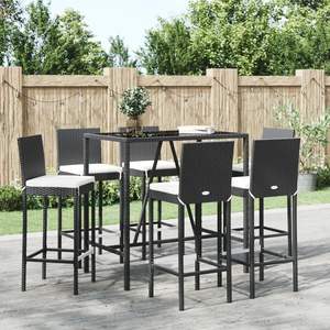 Ensemble de 6 ensembles de meubles de jardin pour terrasse, tabourets et table de bar blanc crème et noir - Product Image 1