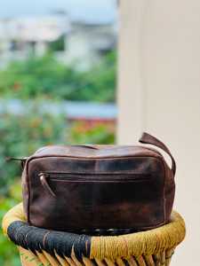 Premium Leather Toiletry Bag Men Travel Grooming Organizer Waterproof Cosmetic <b>Case</b> Bag LTB-0146 - Product Image 3