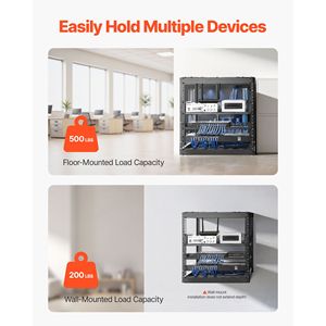 Rack di Rete a 4 Montanti 10U per Carichi Pesanti, Profondità 23 Pollici, Montaggio a Parete o a Pavimento, con Ripiani Ventilati per Data Center - Product Image 2