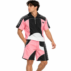 Chaquetas y Pantalones Cortos Colorblock Rosa y Negro para Hombre, Ropa Deportiva Casual con Estampado Personalizado, Pantalones Cortos de Nylon con Cierre, Sudadera con Capucha al por Mayor OEM - Product Image 6