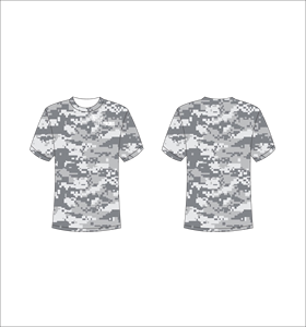 T-shirt personnalisé à manches courtes en sublimation, vêtement de sport léger avec motif camouflage numérique gris et blanc - Product Image 1