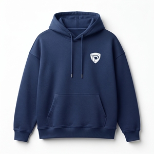 Dumela <b>Navy</b> Blue Hooded <b>Sweatshirt</b> Men Regular Fit 100% Cotton Fleece Front Pocket Casual Autumn Wear Printed Logo - Product Image 1