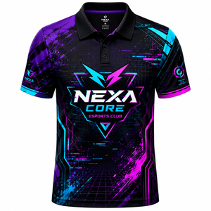 Chemise à manches courtes pour homme Nexa Core, tissée en polyester/coton, imprimé géométrique, séchage rapide, style sportif, noir, violet, bleu - Product Image 1