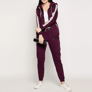 Chándal con Capucha para Mujer, Color Sólido, Cierre Completo, Bolsillos Laterales, Ropa Casual de Otoño, Morado, Poliéster, Corte Regular - Product Image 5