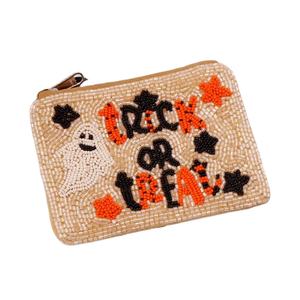 Halloween design TRICK 0R TREAT beaded embroidery <b>coin</b> pouch fashion Pumpkin embroidery <b>coin</b> <b>purse</b> from India <b>for</b> <b>women</b> and girl - Product Image 1