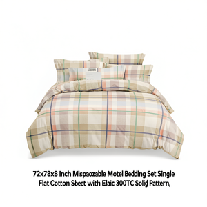 72x78x8 Inch Disposable Hotel <b>Bedding</b> <b>Set</b> <b>Single</b> Flat Cotton Bed Sheet with Elastic 300TC Solid Pattern - Product Image 2