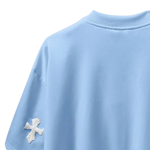 Light Blue Customized <b>Geometric</b> Embroidered Men's T-<b>Shirt</b> Short Sleeve Crew Neck Loose Fit 280g Front Logo Knitted Casual - Product Image 4