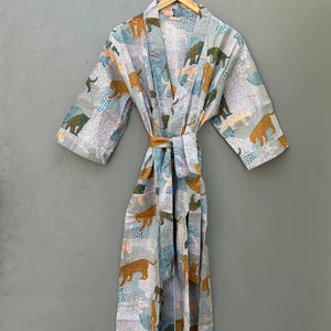 Robe kimono en coton à imprimé oiseaux, style bohème, kaftan de festival, tenue de détente élégante, été-printemps, séchage rapide, longueur intégrale - Product Image 1