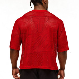 เสื้อเจอร์ซีย์กีฬาผู้ชายทรงบ็อกซี่ แขนเสื้อแบบดรอปโชว์เดอร์ แห้งเร็ว ระบายอากาศดี เหมาะสำหรับฤดูร้อน ผ้าตาข่ายโอเวอร์ไซส์ 100% โพลีเอสเตอร์ สีพื้น - Product Image 2