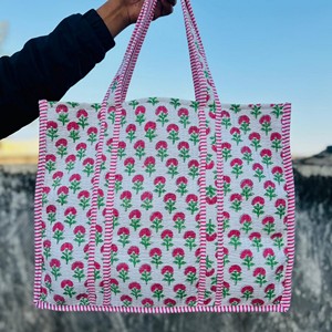 Mini bolsos tote, bolso de algodón acolchado, bolso con estampado floral abstracto, bolsos de compras con estampado a bloques, bolso de playa, bolsos de viaje y bolsos de hombro - Product Image 2