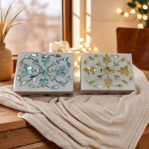 Boîte à bijoux rectangulaire artisanale en marbre blanc exclusif avec incrustation de nacre, motif floral moderne, cadeau de mariage de luxe, rangement - Product Image 2