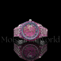 Montres de luxe vintage pour hommes, quartz rose diamanté, date, style hip-hop, serties de pierres, idéales pour les fêtes et les événements spéciaux