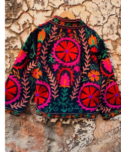 ซูซานิโค้ทปักลายดอกไม้กำมะหยี่หลากสีสไตล์โบฮีเมียนแจ็กเก็ตกันหนาวอบอุ่นมีไส้คอตตอนเสื้อนอกกันฝุ่นในเทศกาล - Product Image 2