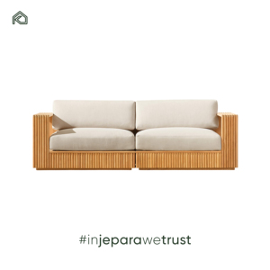 Conjunto de Sofá de Madera de Teca Sólida Ecológica y Moderna para Exteriores, Tela Resistente al Agua, Sofá de 3 Plazas, Muebles de Jardín para Patio, para Hotel - Product Image 2