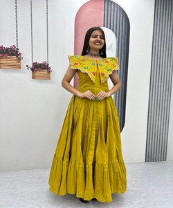 Vestido Étnico Moderno con Bordado Romano y Trabajo Khatli, Ropa Festiva, Precio al por Mayor, Color Limón - Product Image 3