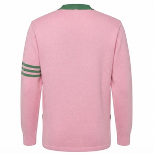 Suéter Cárdigan Personalizado AKA, Color Rosa Verde Invernal, Cuello en V, Tejido Acrílico, Chenilla, Letras Griegas Bordadas, Logotipo, Cierre de Botones, Estilo Preppy - Product Image 2