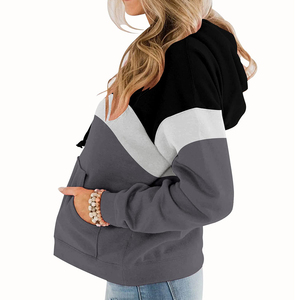 Sweat-shirt à capuche décontracté pour femme en mélange de coton tricoté, avec blocs de couleur et poches, coupe classique, idéal pour l'automne - Product Image 2