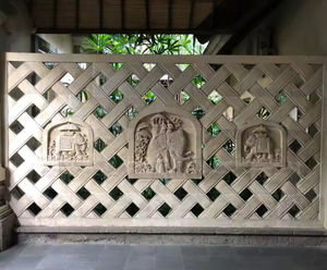 Escultura en Relieve 3D de Piedra Natural, Arte Moderno, Diseño Personalizado, Tallado de Pared para Exteriores, Piedra Caliza Beige con Patrón Floral, Tallado a Mano - Product Image 2