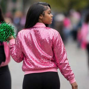 Cosh International Sisterhood Sorority Breathable Pink Sequence Glitter Bomber <b>Jacket</b> Stylish Long Sleeves Eco Friendly <b>Jacket</b> - Product Image 4