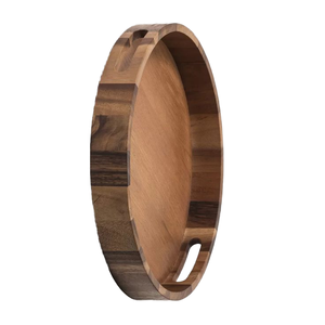 Plateau de service rond en bois de noyer brun rustique personnalisé en gros pour la présentation élégante des desserts lors de mariages, événements et hôtels - Product Image 3