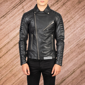 Chaquetas acolchadas de cuero negro genuino para hombre Vintage de alta calidad Casual estilo ciclista clásico al aire libre senderismo chaquetas de aspecto real - Product Image 1